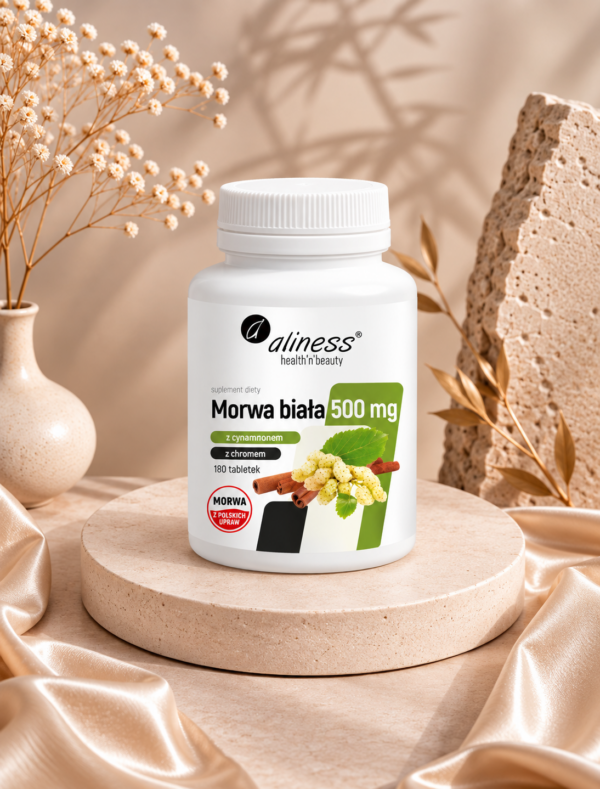 Morwa biała 4:1 z cynamonowcem i chromem Aliness 500 mg x 180 tabl.